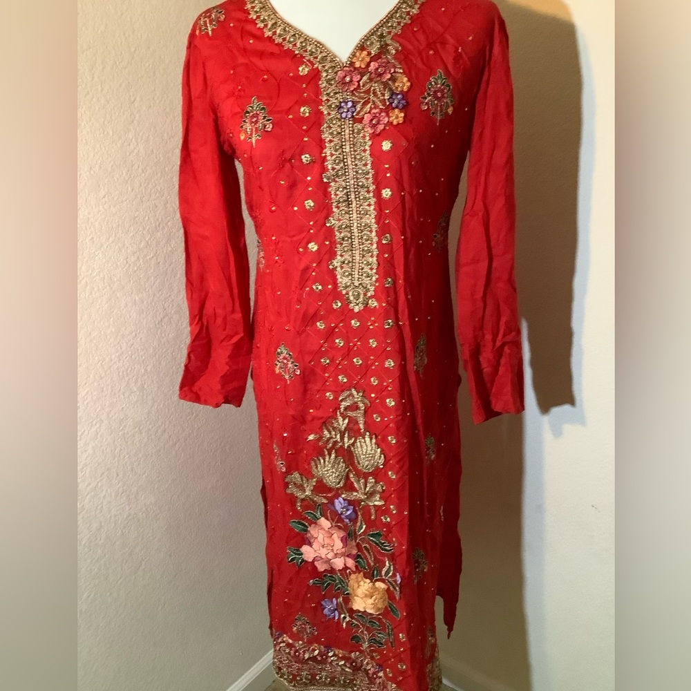 Red embroidered shalwar kameez